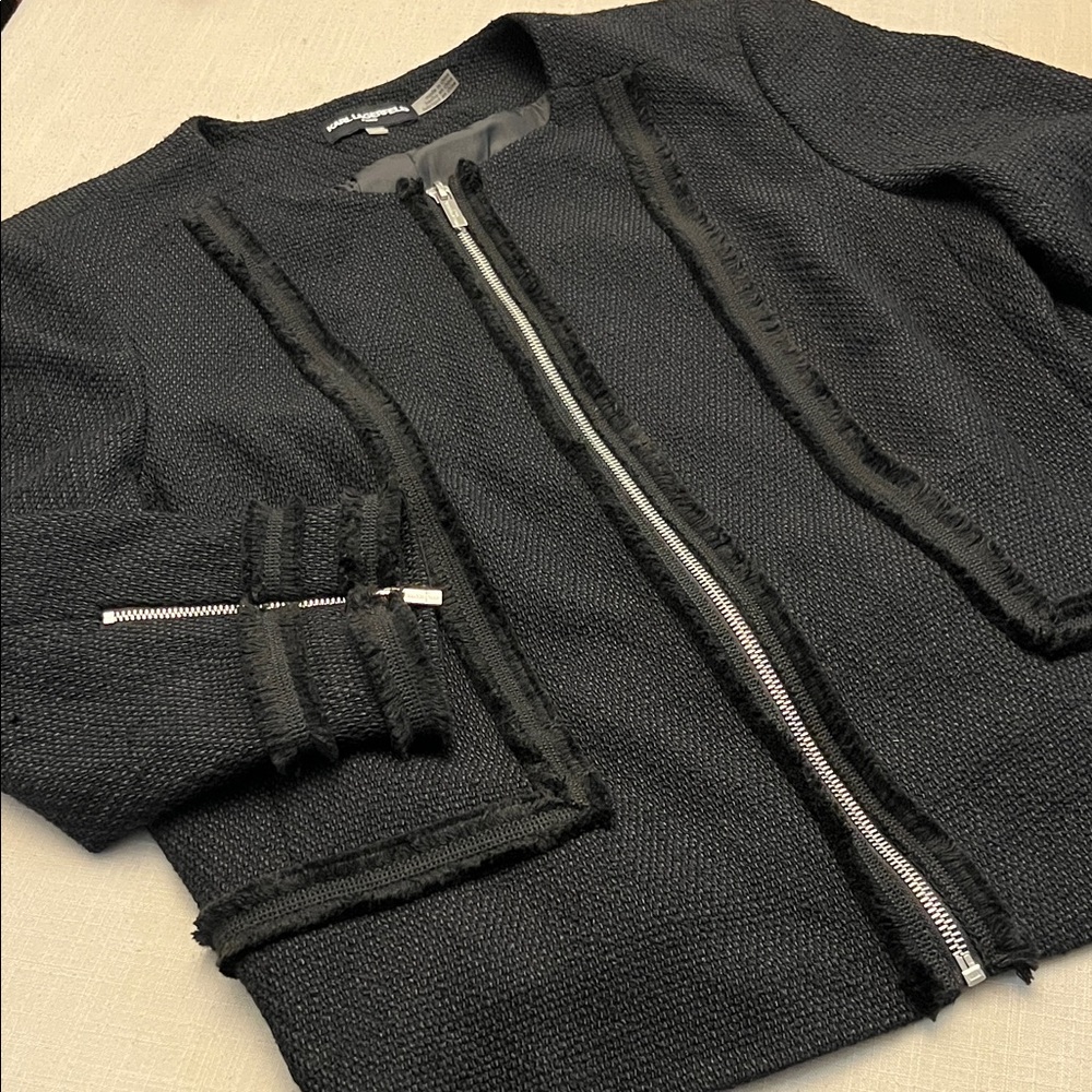 Karl Lagerfeld Black Tweed Jacket with zipper